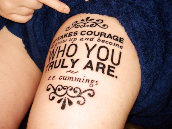 Excellent Font Thigh Tattoo Design for Female