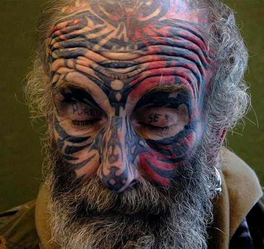Old Men Tattoo Design Fashion on Face