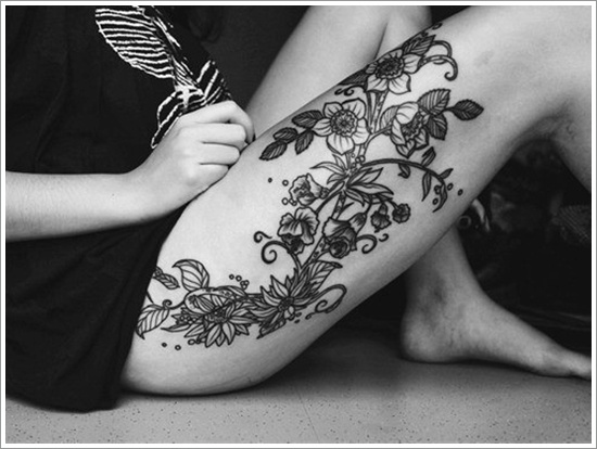 The vine thigh tattoo design and meaning for women 2015