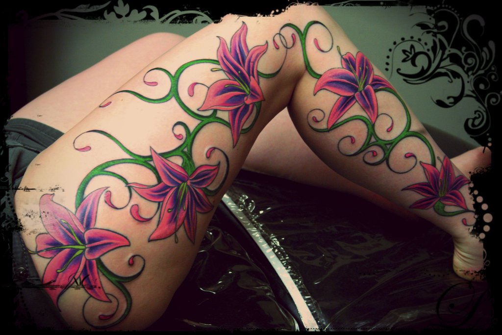Best lily flowers Flowers leg tattoo design 2015