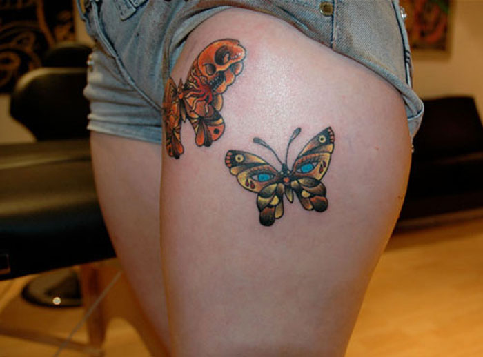 Butterfly Thigh Tattoo Ideas for Girls 2015