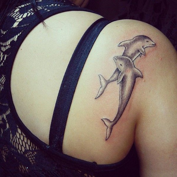 Cute Dolphin Tattoo on Back