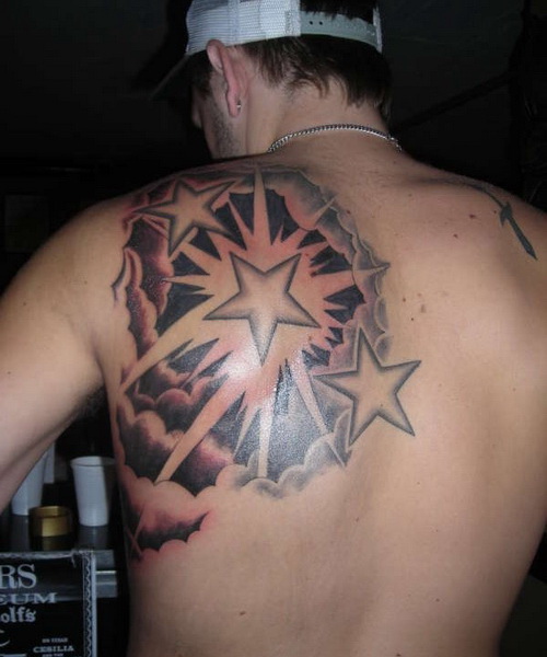 Men star tattoo design for back