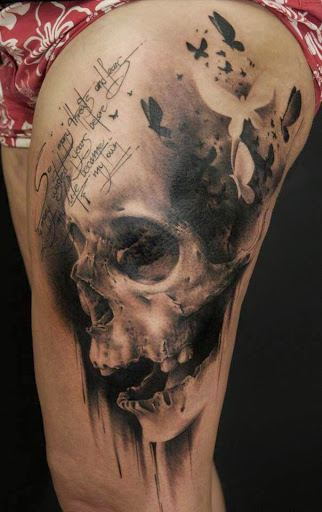 Skull thigh tattoos designs ideas women girls 2015