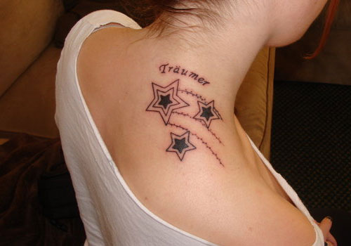 Star literary tattoo design for women on upper back