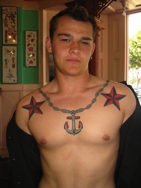 Stars and anchor chest tattoos for men 2015