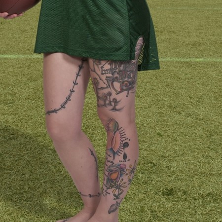 Woman with tattoos on thighs 2015