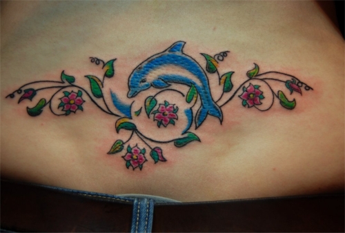 Dolphin and flowers Tattoo 2015