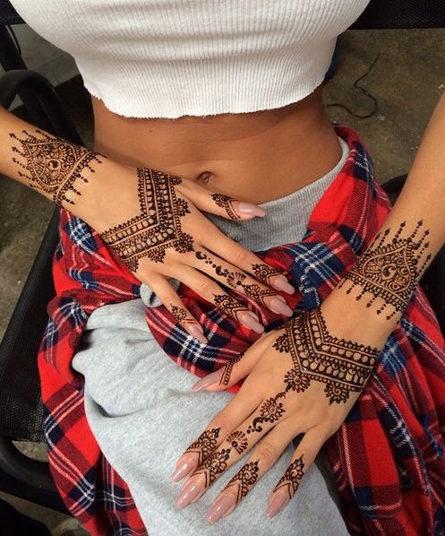 Beautiful henna tattoos on hand