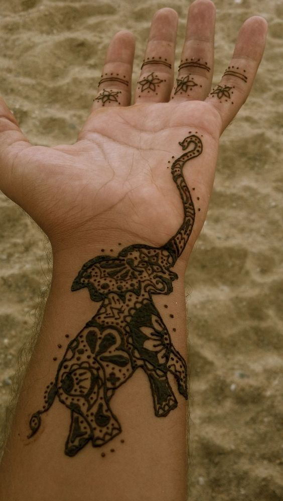 Best henna tattoos on hand elephant design 2016