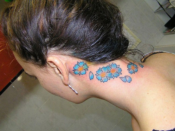 blueflower neck tattoo 2016