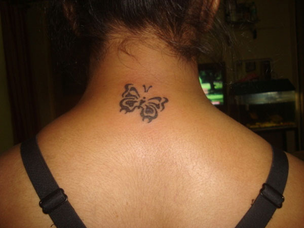 tribal-butterfly-neck-tattoo